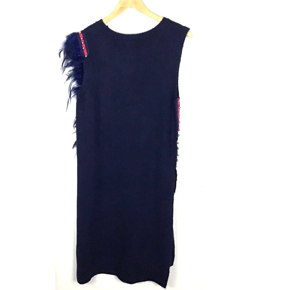 SHOWOFF Navy Blue Knit Embellished Graphic Sleeveless Dress - Picture 7 of 15